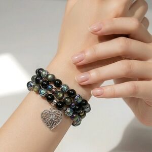 Gold Sheen Obsidian Electroplated Lava Stone Rainbow Hematite Butterfly Heart